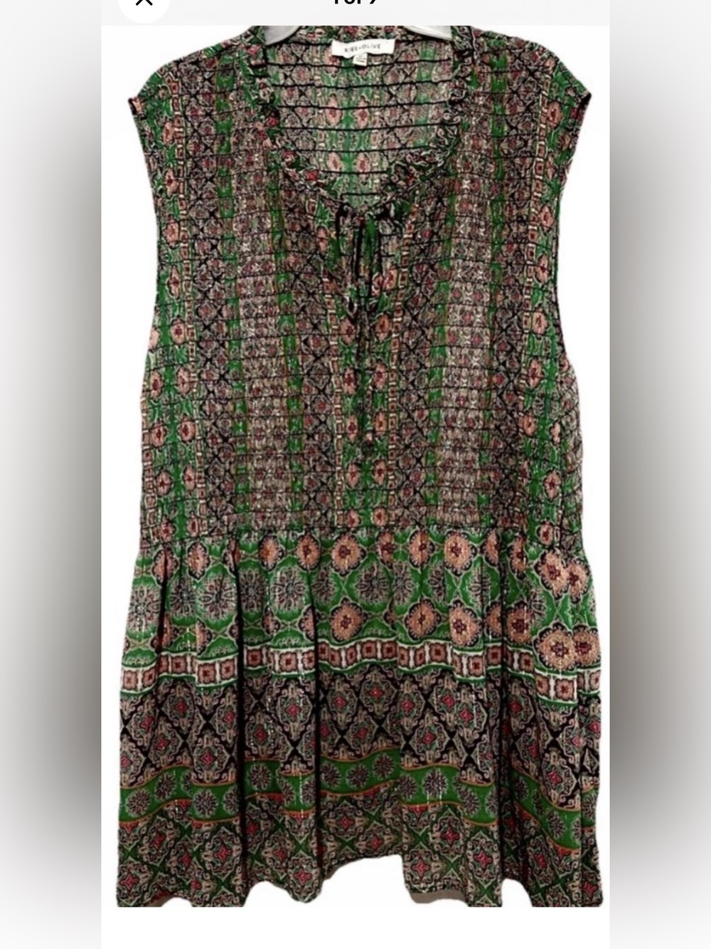 Rose + Olive Top 3X Silky Green Paisley Smocked Sleeveless Tank Shirt Blouse
